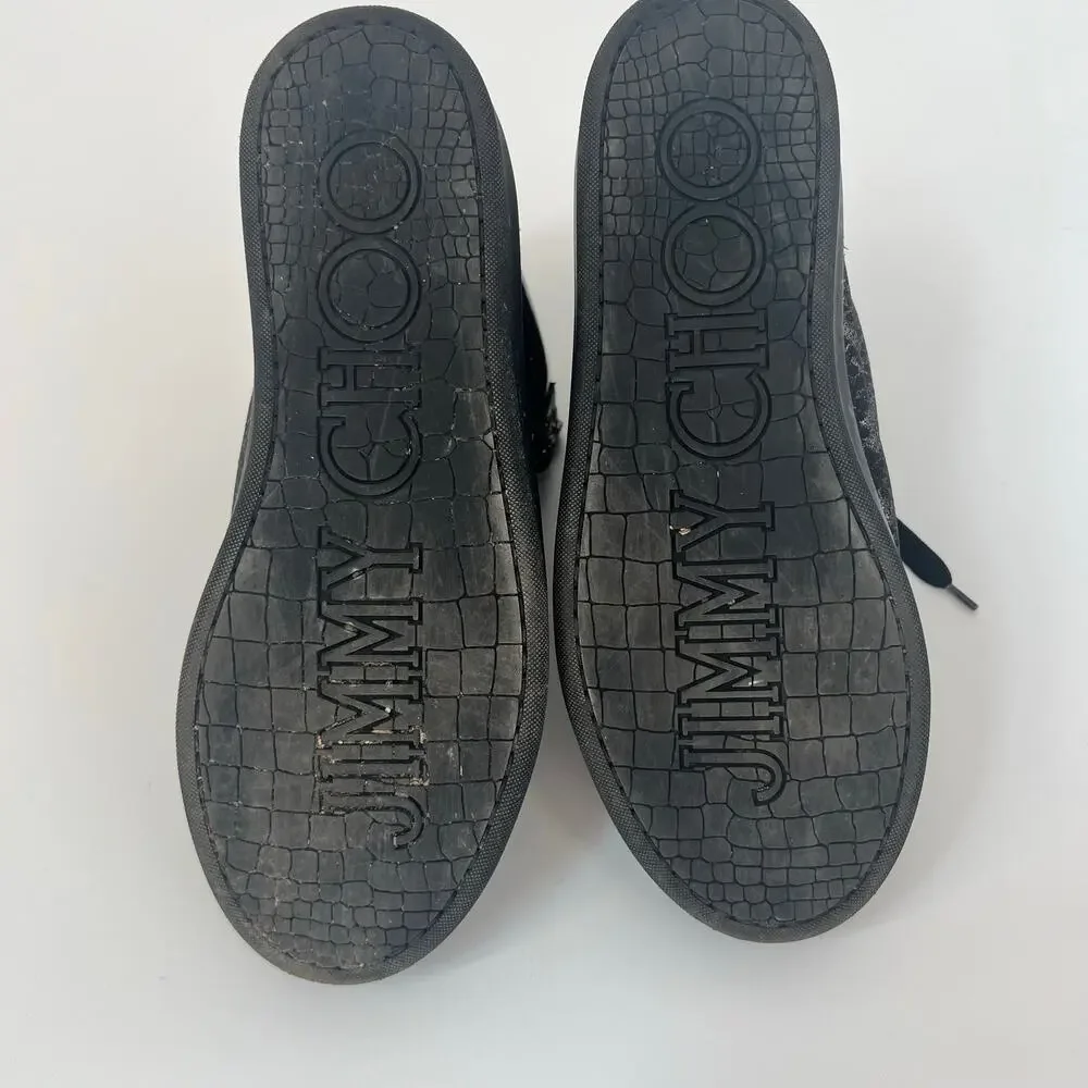 Jimmy Choo Black & Silver Snakeskin Patent Leather High Top Sneakers 39.5